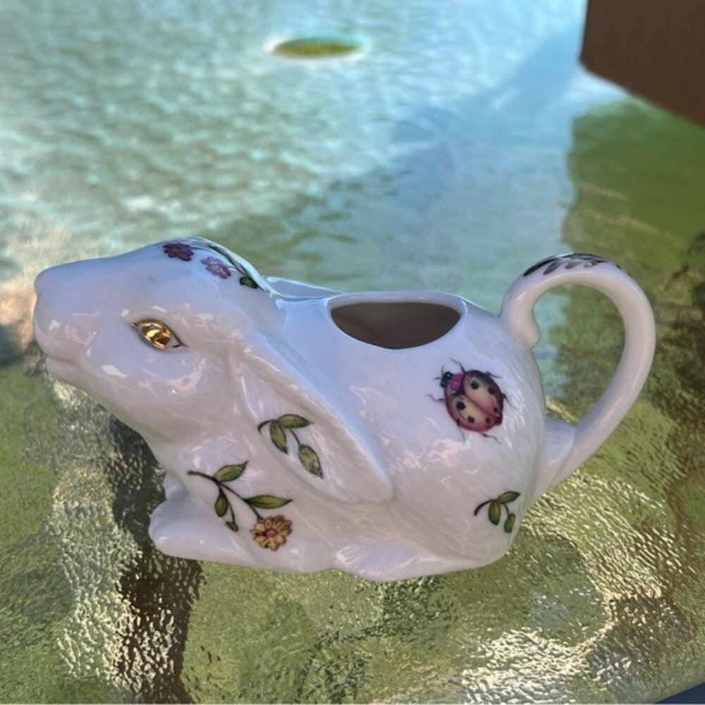 Grace's Teaware Porcelain Bunny Rabbit Creamer Flowers Ladybugs Gold Accents